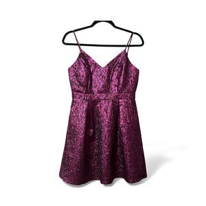 Lulu's Womens Size Small Dress Spin the Night Metallic Jacquard Pink Mini Dress